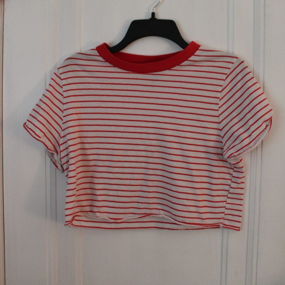 Red and White Striped Crop Top